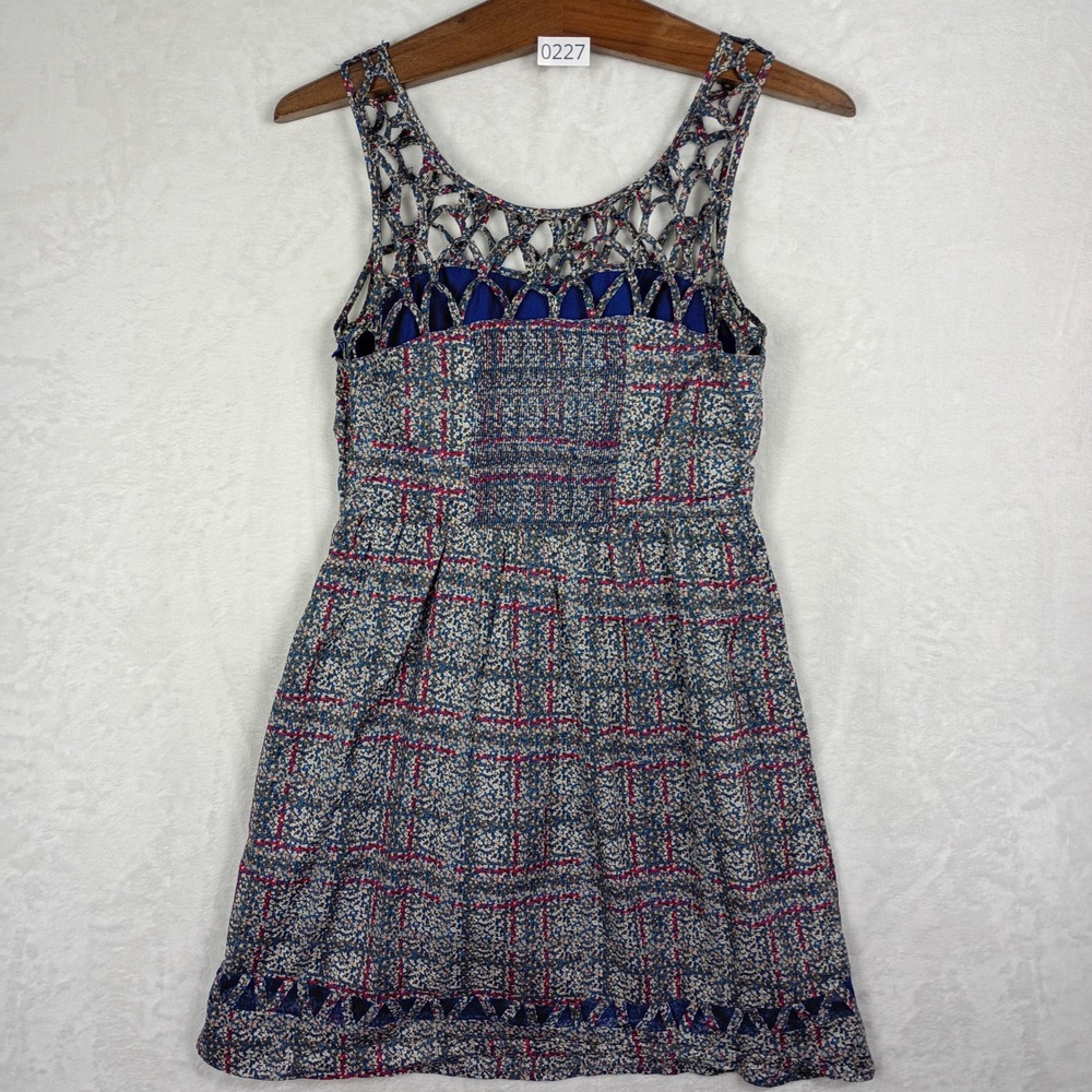 Festival Abstract Macrame Smocked Back Mini Dress Small Fairie‎ Cottage Hippie